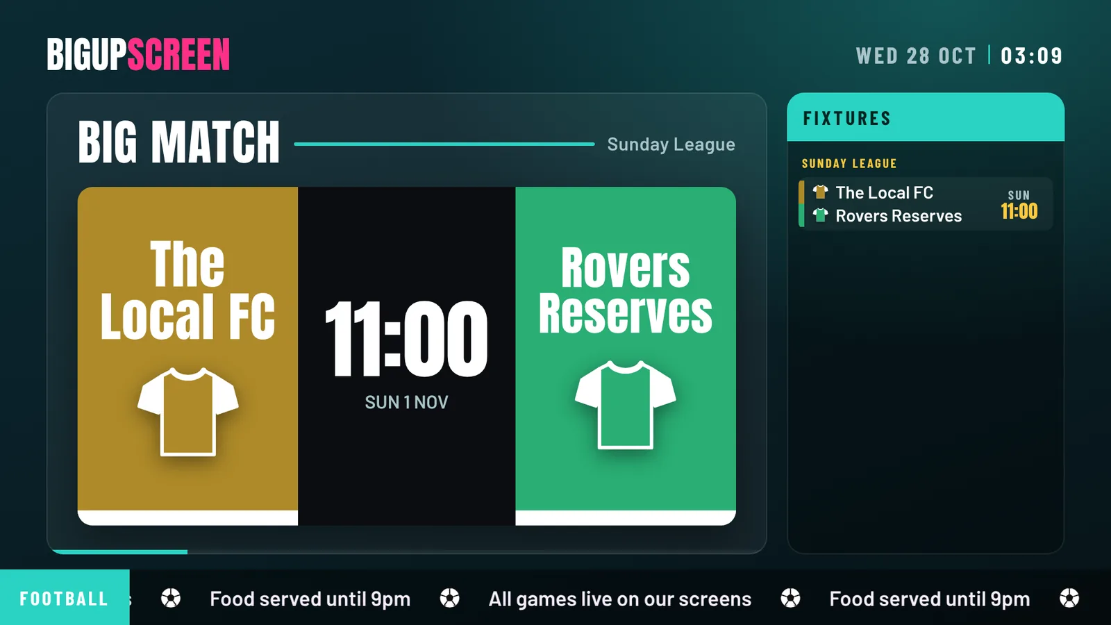 The big match with kick-off time and fixtures