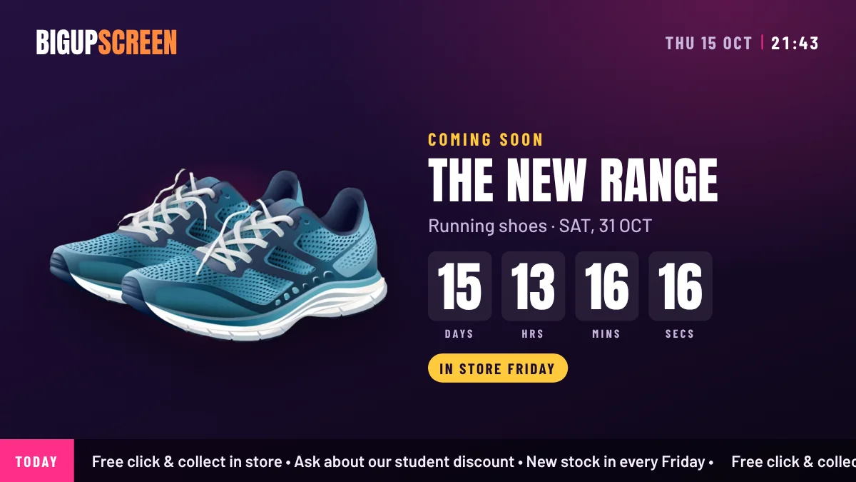 A countdown to a new range of running shoes, with days, hours, minutes and seconds