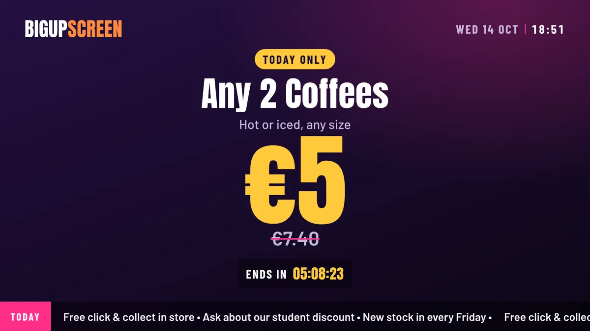 Any 2 coffees for €5, today only